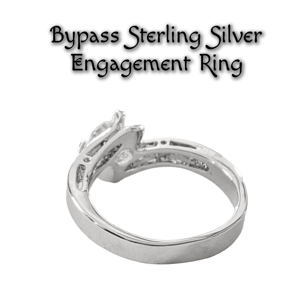 Bypass Silver Engagement Ring with Multifaceted Cut CZ Stone Size 9.75 NWOT - Picture 3 of 5